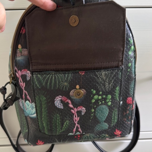 Floral Succulent Small Black Backpack Faux Leather - Picture 5 of 6